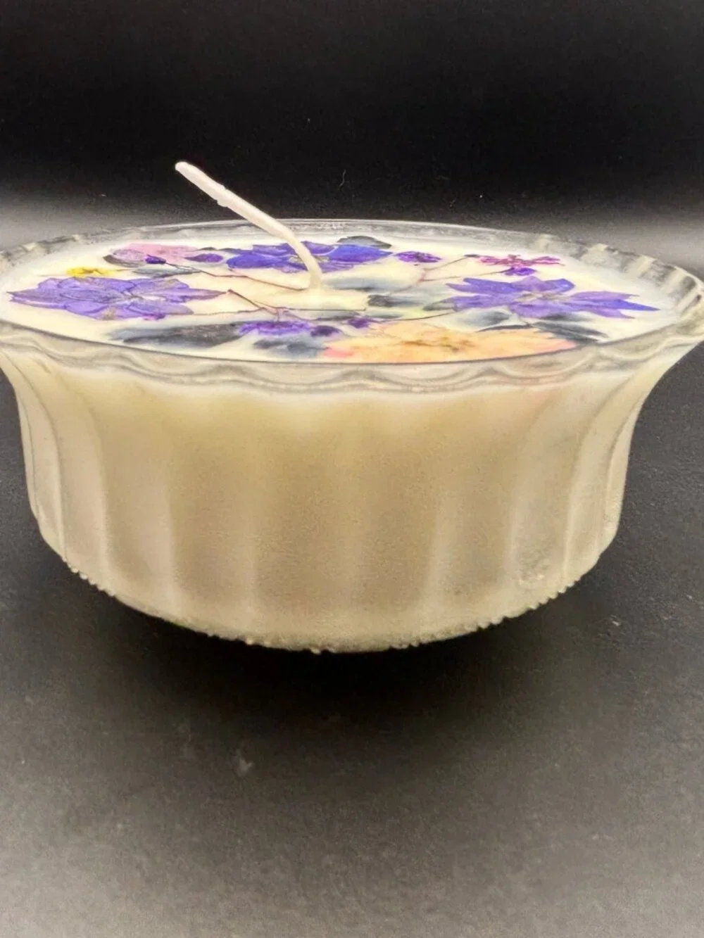 Purple Wildflower Frosted Glass Candle